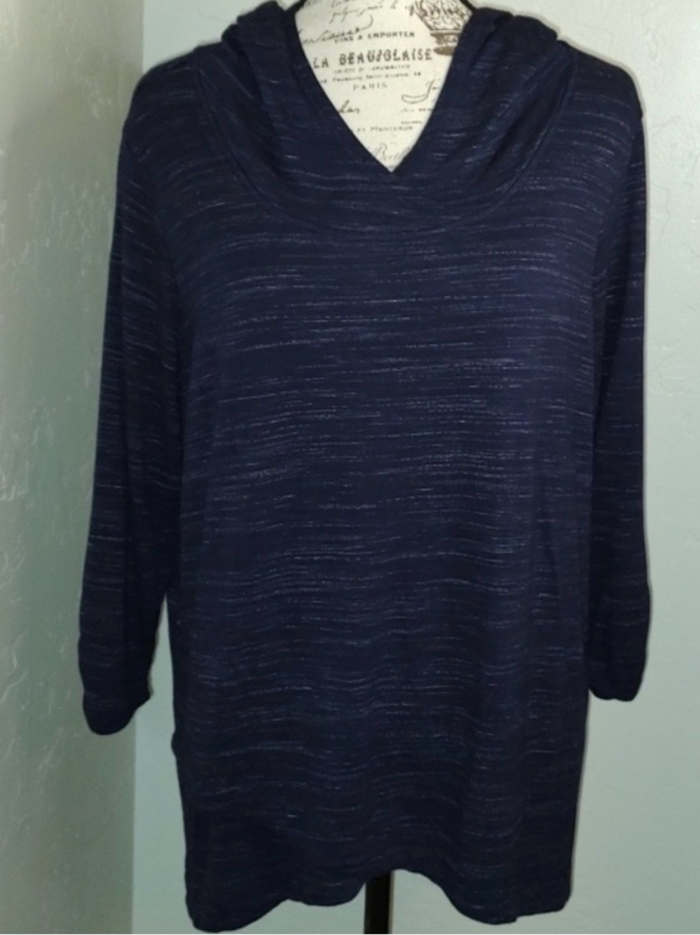 Sunday Navy Heathered Hooded Pullover Sweater